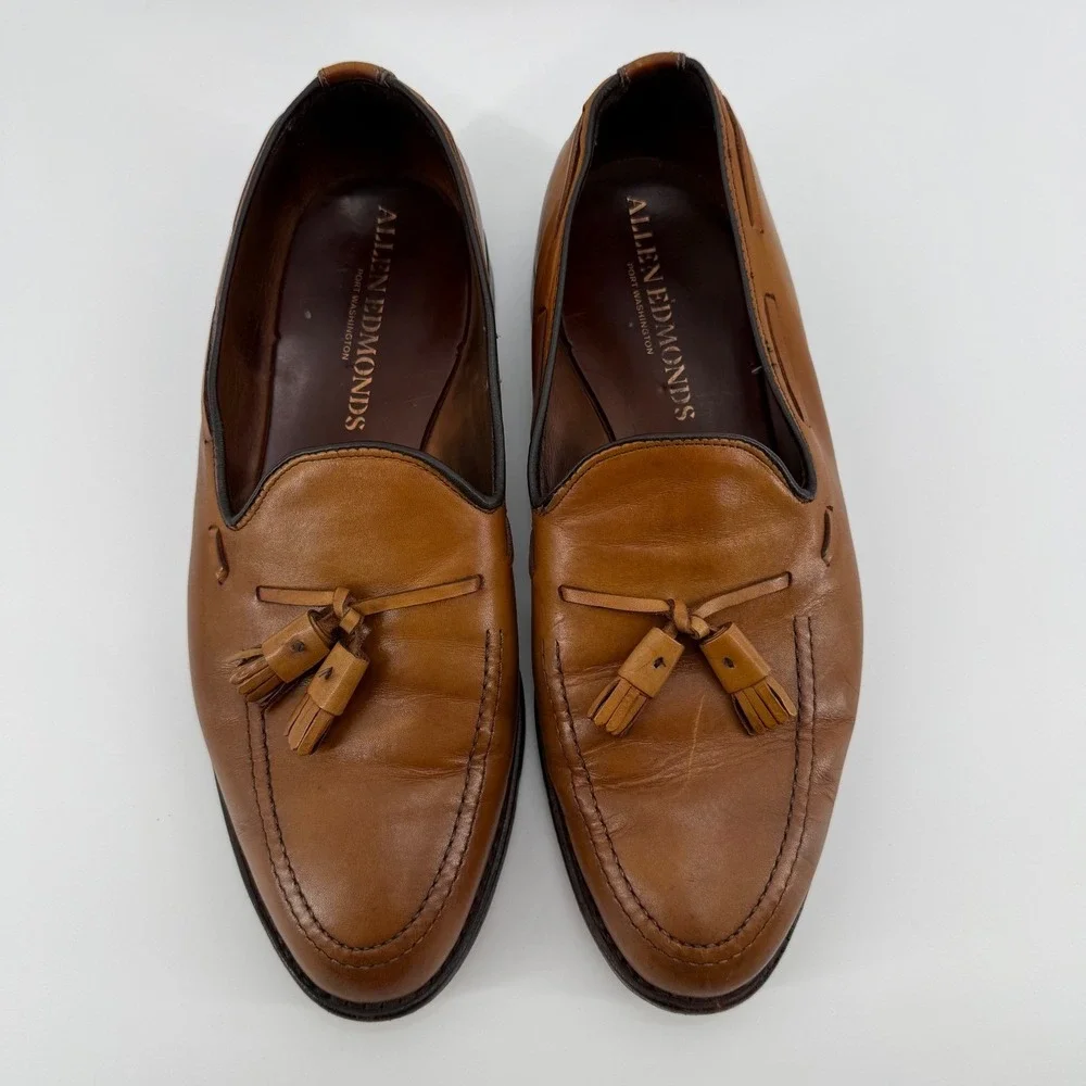 Allen Edmonds Grayson Mens 9 EEE Tan Leather Tassel Loafers Dress Shoes USA